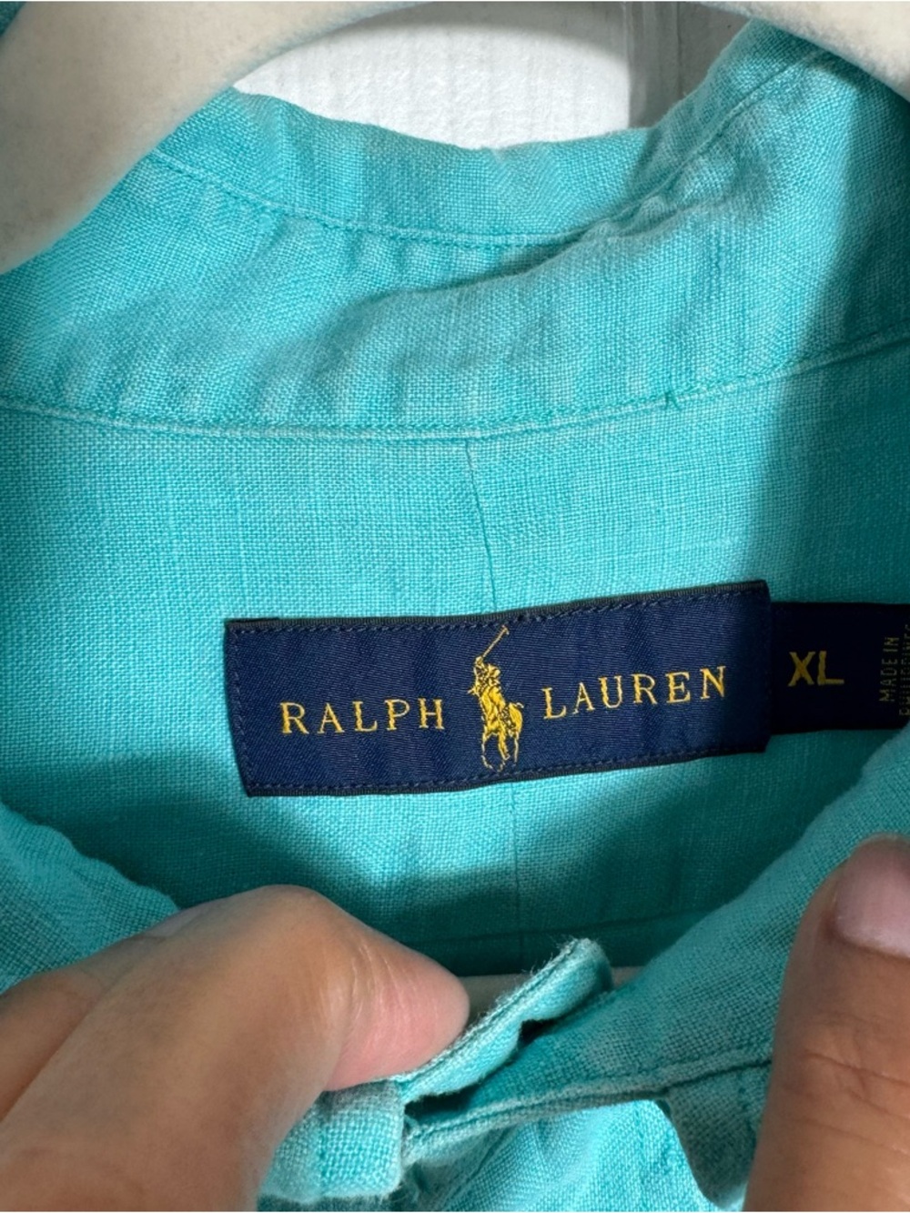 Polo Ralph Lauren Men's XL 100% Linen Shirt Aqua Short Sleeve Button Down - Picture 3 of 7